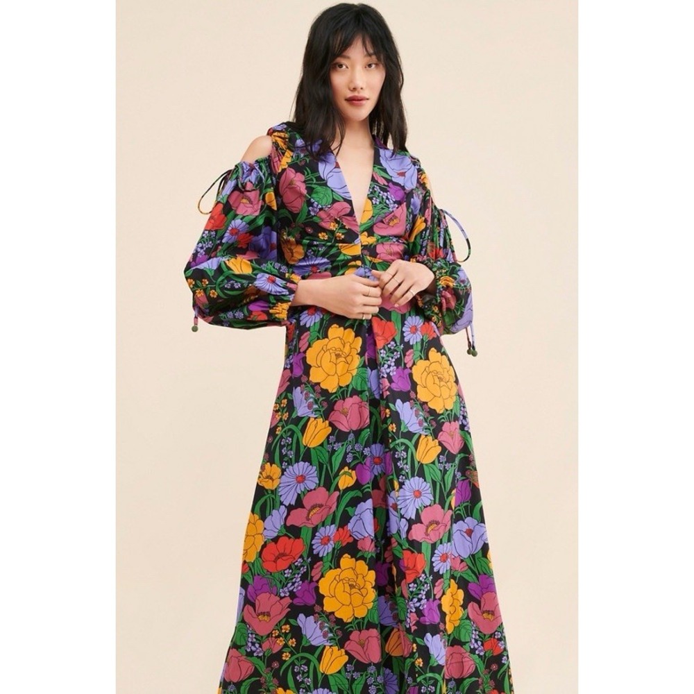 FARM Rio Black Bucolic Garden Cut Out Maxi Dress in M